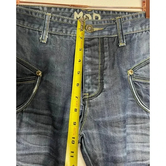 MOD Mens Straight Leg Mid Rise Button Fly Ankle Denim Blue Jeans Sz 31/34 - Picture 4 of 12